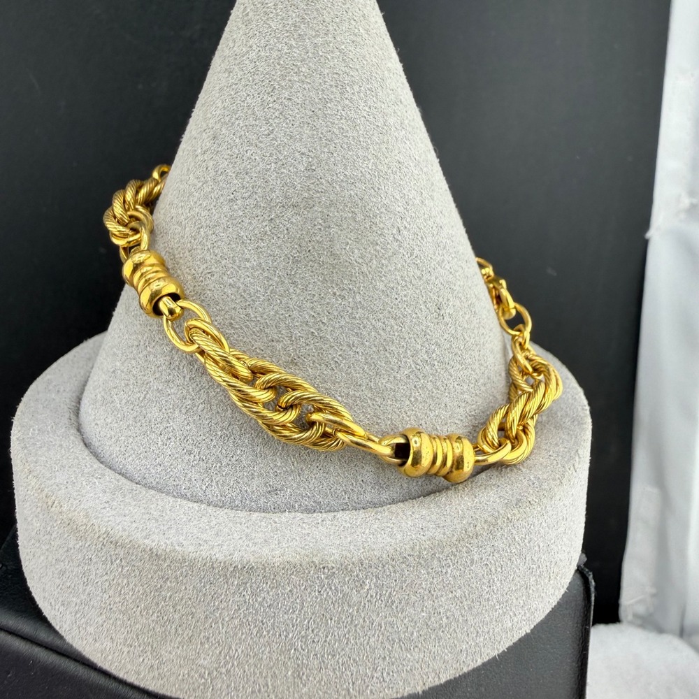 Vintage ZRC Rope Chain Bracelet Gold Tone Textured Spacer Bead 7.5in‎